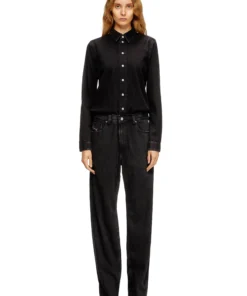 אוברול דנים במראה חולצה - שחור