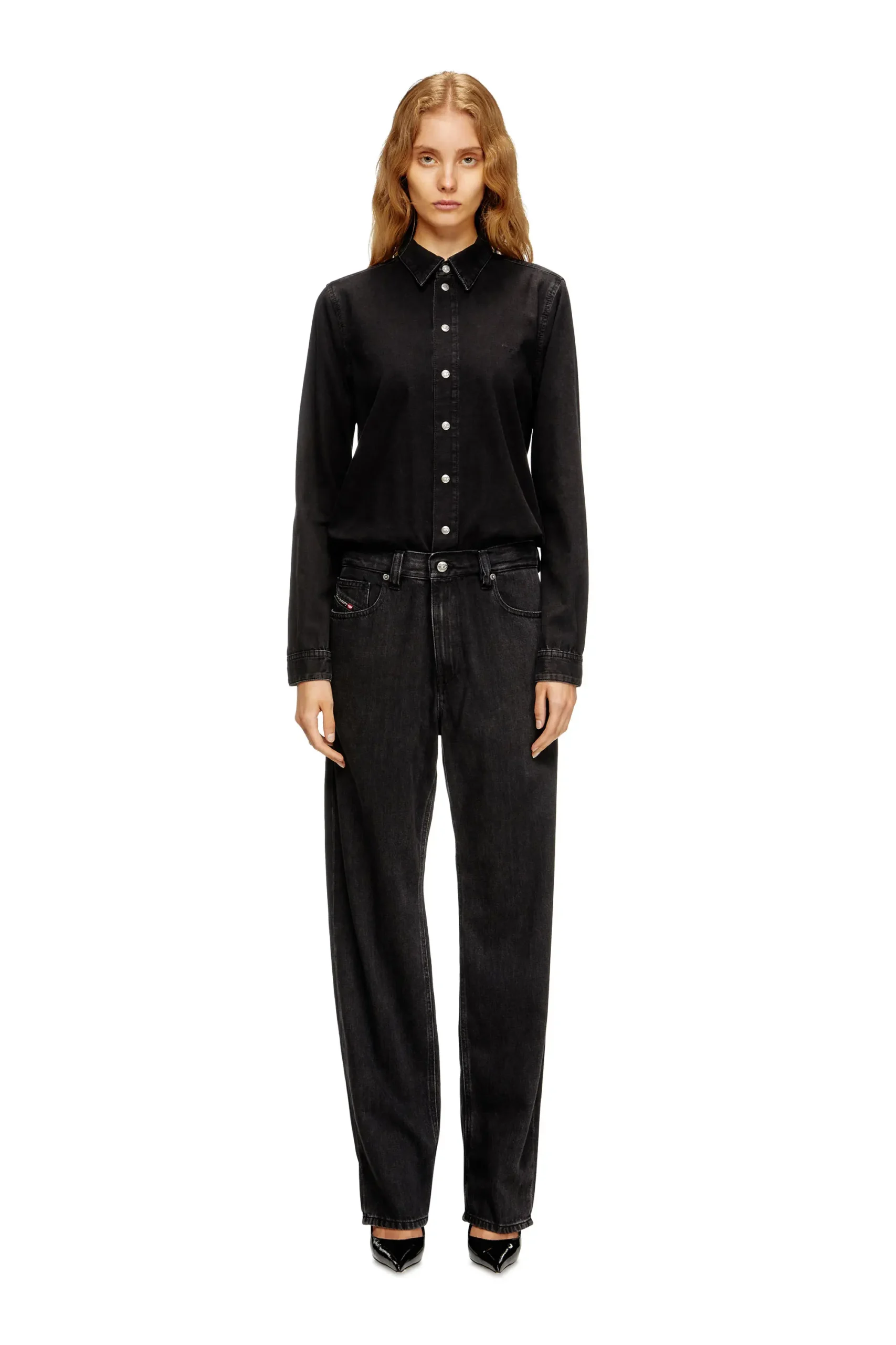 אוברול דנים במראה חולצה - שחור