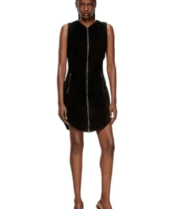 שמלת מיני קורדרוי עם רוכסן - שחור