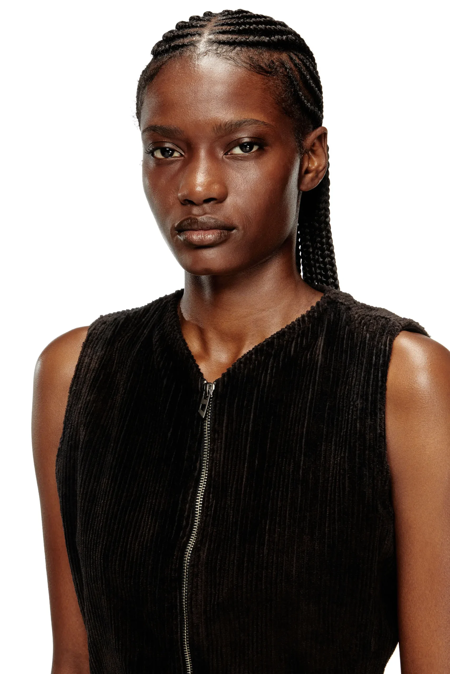 שמלת מיני קורדרוי עם רוכסן - שחור – תמונה 3