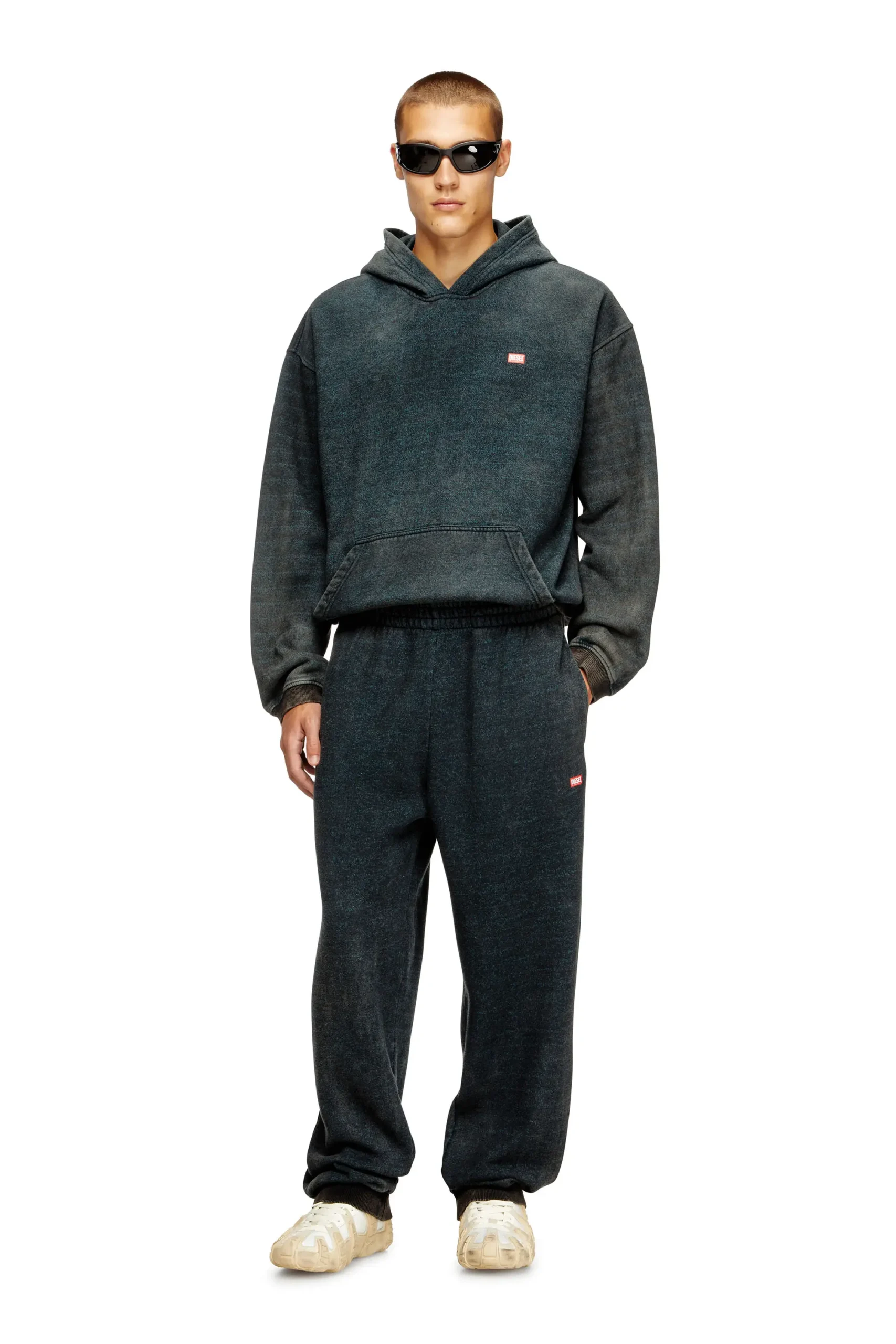 מכנסי טרנינג בצביעה עם טקסטורה - כחול-אפור – תמונה 3