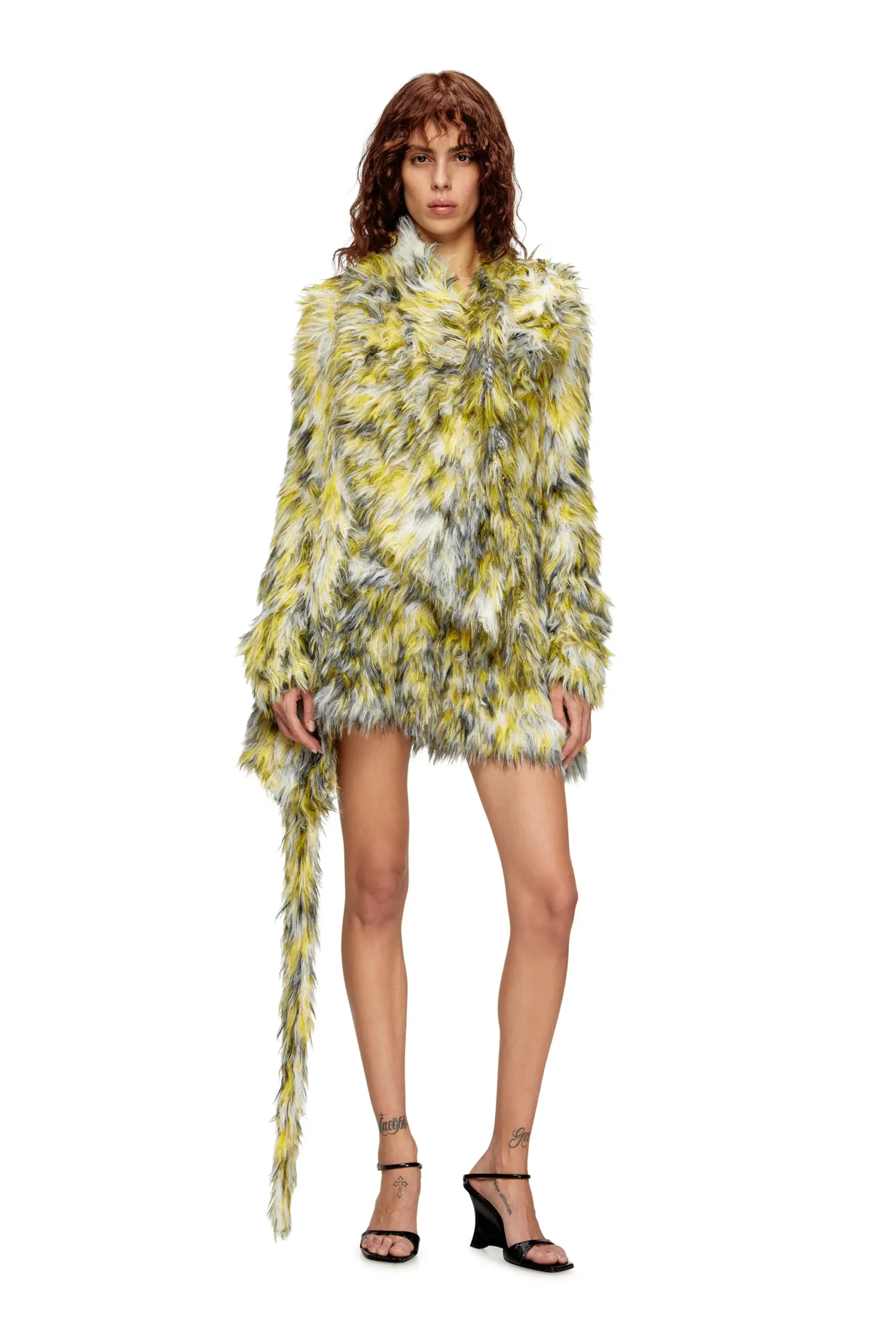 קרדיגן פתוח פרוותי - צהוב