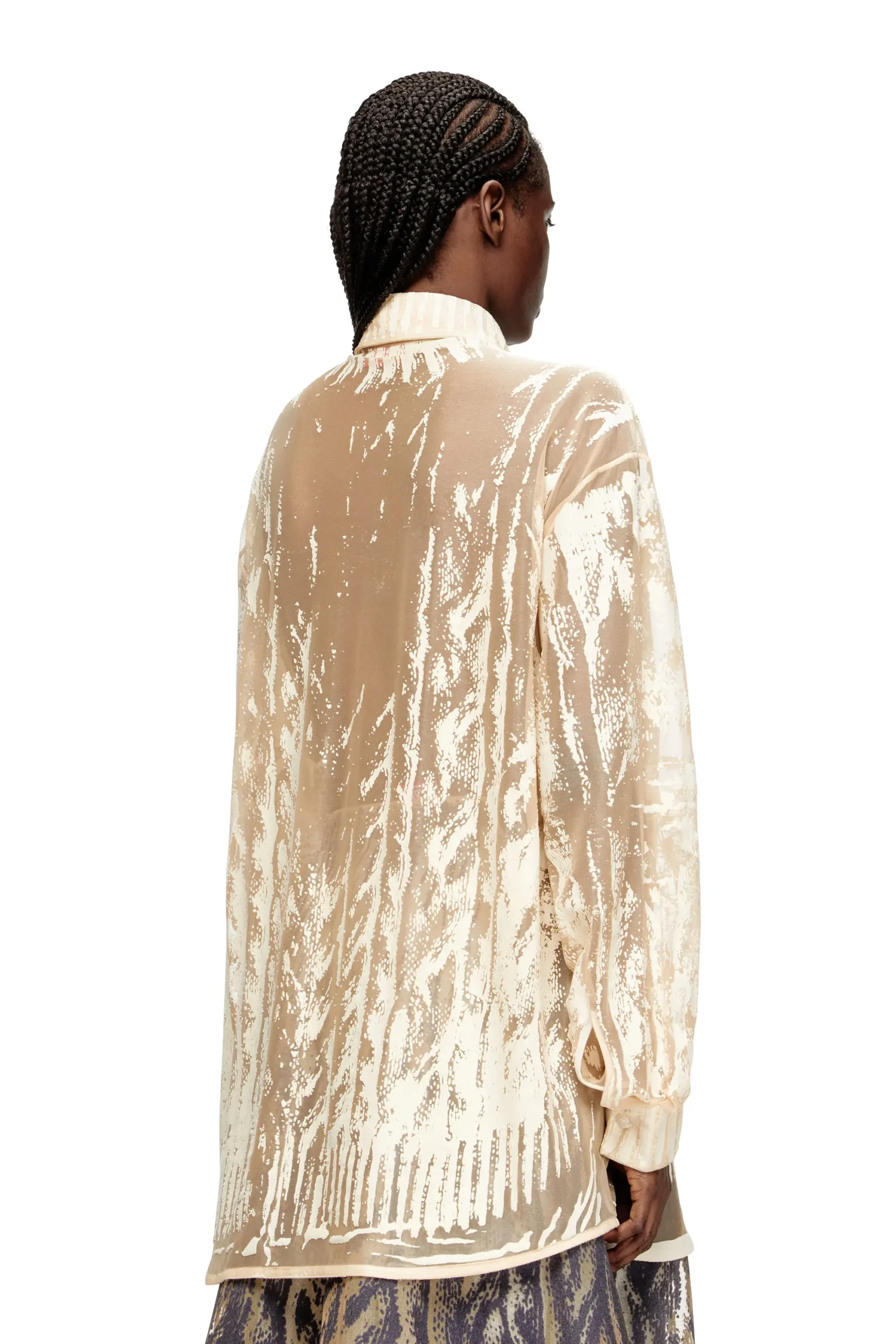 חולצה מכופתרת בהדפס סריג - לבן – תמונה 2