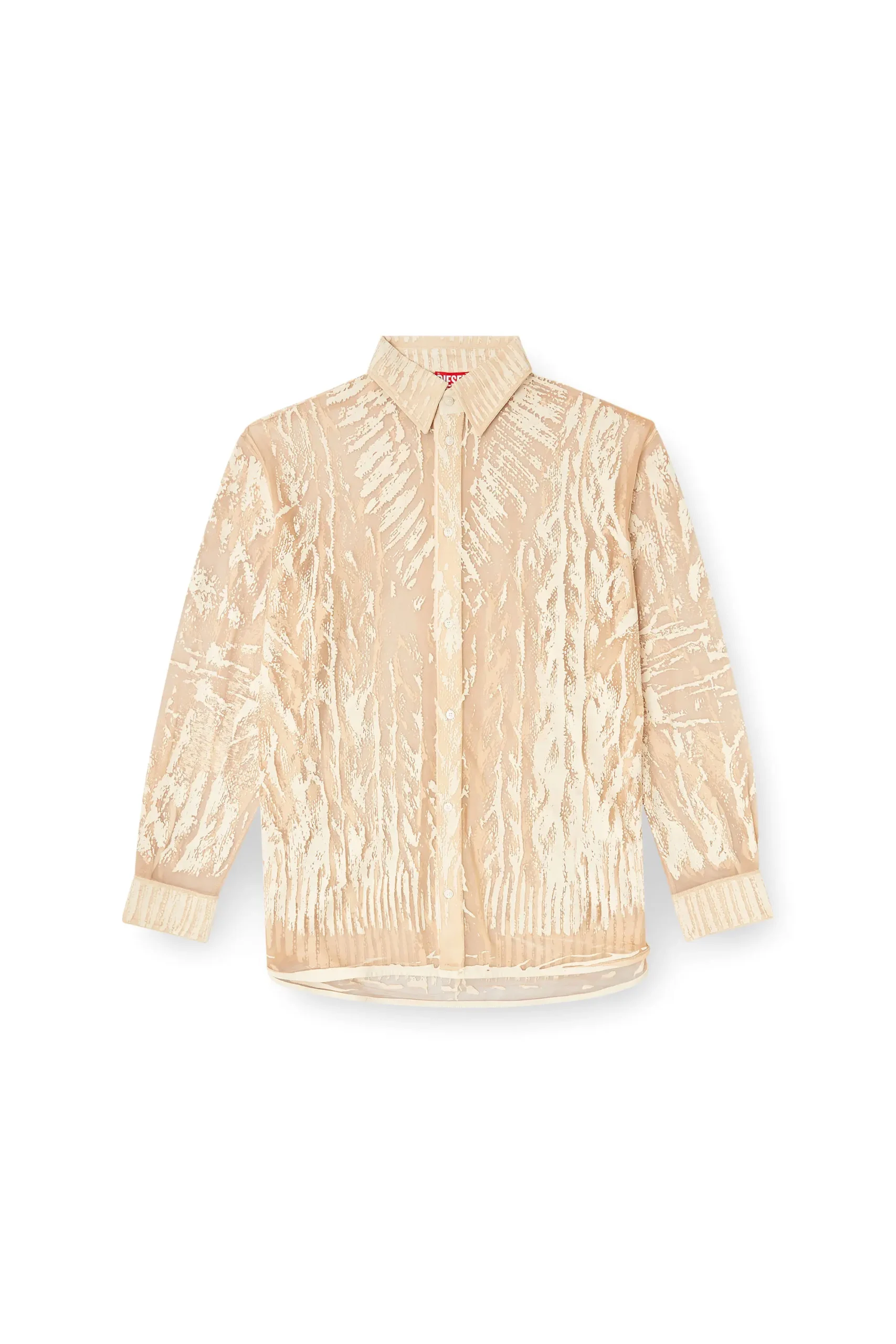 חולצה מכופתרת בהדפס סריג - לבן – תמונה 6