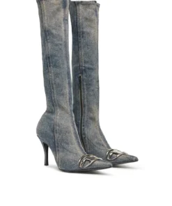 Alternative view of מגפי דנים גבוהים עם לוחיות לוגו - כחול בהיר