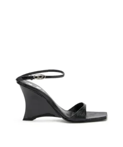סנדלי עור עם עקב וודג׳ - שחור