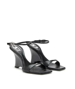 Alternative view of סנדלי עור עם עקב וודג׳ - שחור