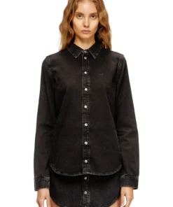 חולצת דנים עם תפרי ניגוד - שחור