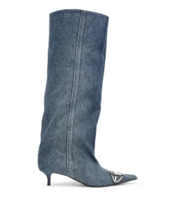 מגף דנים גבוה עם עיטור די אובאלית - כחול ג'ינס