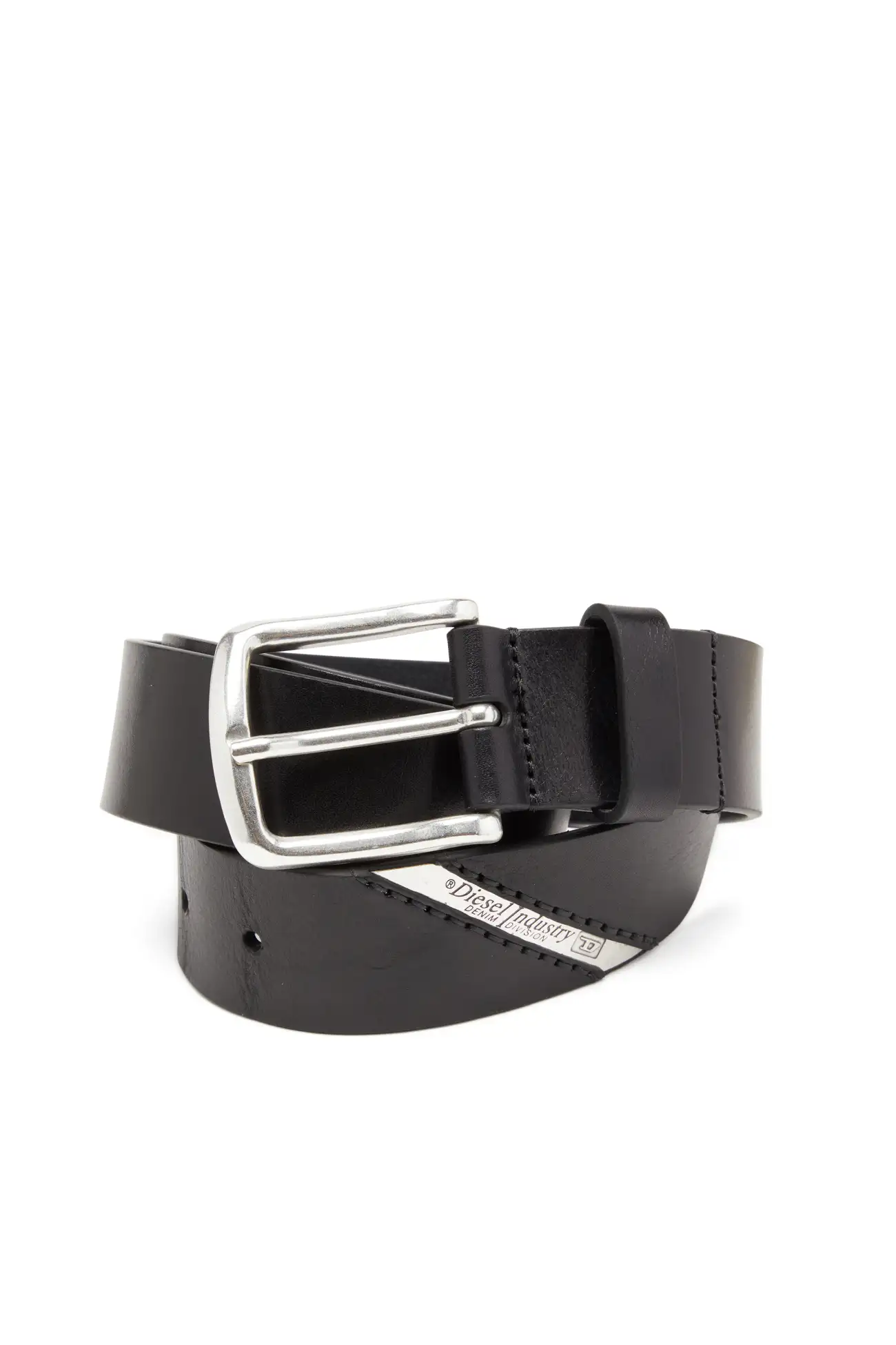 חגורת עור 3.9 ס״מ עם לוגו דיזל - שחור – תמונה 3