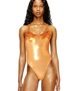 דיזל x קרול ג׳י - בגד ים שלם בהדפס לוטוס - כתום