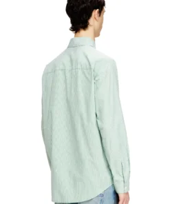 Alternative view of חולצה מכופתרת מפוספסת מכותנה מקומטת - ירוק