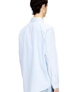 Alternative view of חולצה מכופתרת מפוספסת מכותנה מקומטת - תכלת