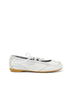 נעלי בלט עם שרוכים מעור ורשת - לבן