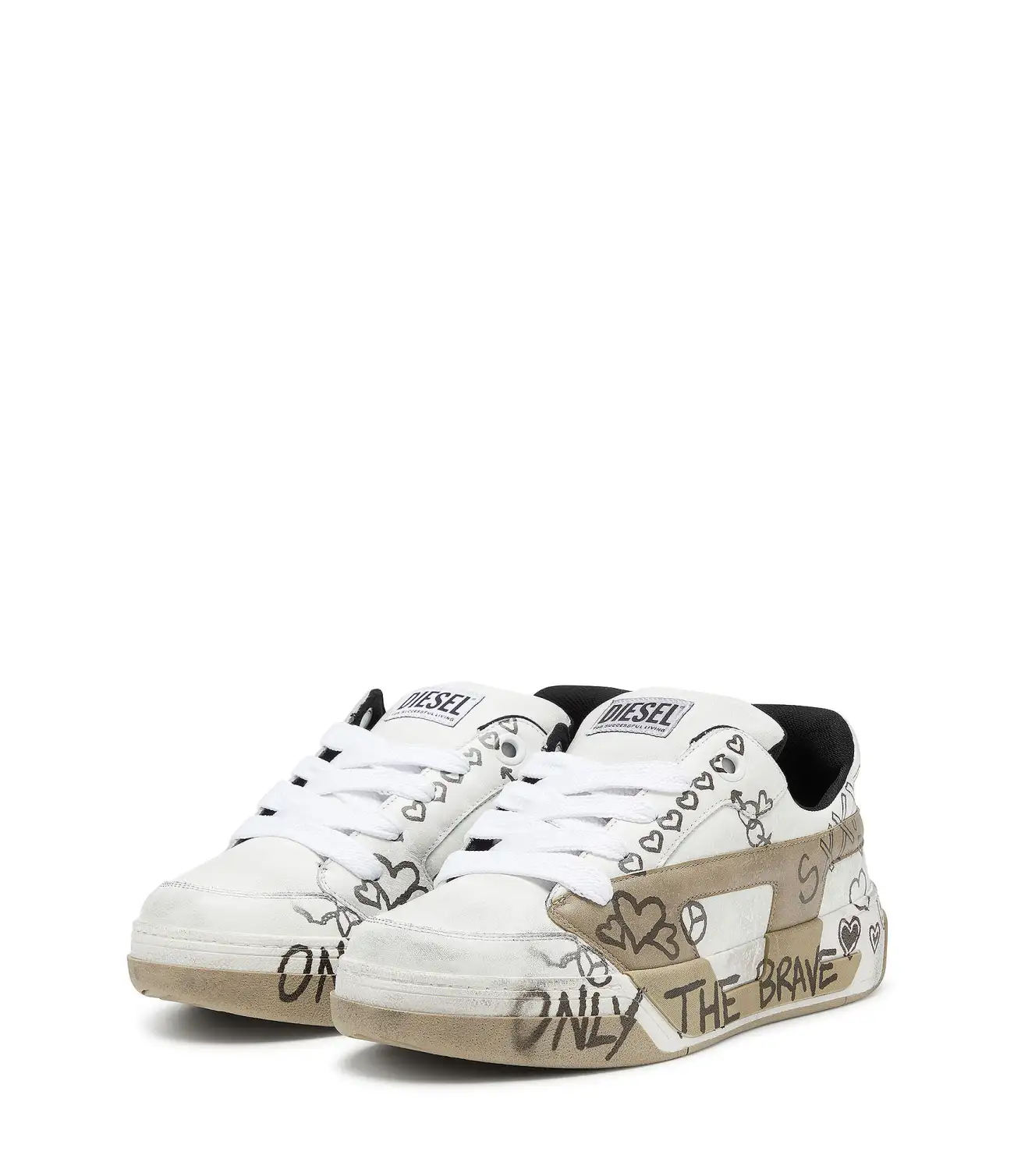 D-Ollie סניקרס סקייט מעור עם הדפס גרפיטי - לבן/בז׳ – תמונה 8