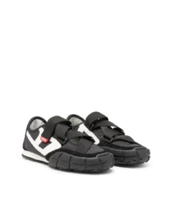 Alternative view of סניקרס פגודה עם רצועה ללא לשון מבד ריפסטופ - שחור/לבן