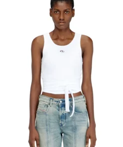 גופיית קרופ ריב עם שרוכי ליפוף - לבן