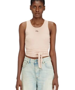 גופיית קרופ ריב עם שרוכי ליפוף - ורוד