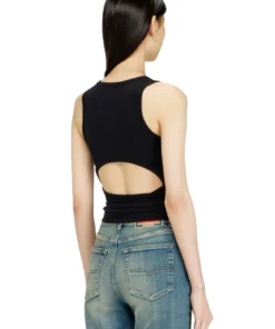 Alternative view of גופיית קרופ ריב עם שרוכי ליפוף - שחור