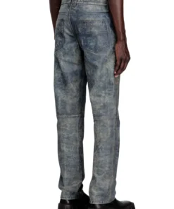 Alternative view of מכנסי עור בגזרת ג׳ינס - כחול