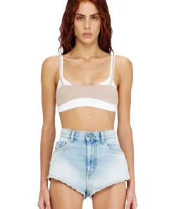 טופ חזייה סרוג במראה שכבות - ורוד/לבן