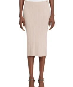 חצאית סריג ריב עם חגורת מותן ניגודית - ורוד