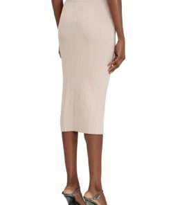 Alternative view of חצאית סריג ריב עם חגורת מותן ניגודית - ורוד