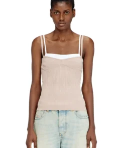 טופ כתפיות סרוג במראה שכבות - ורוד