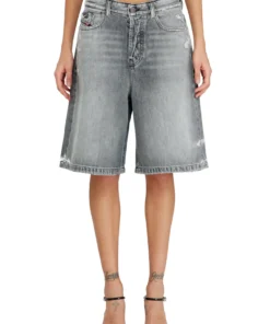 ברמודת ג׳ינס עם קצוות פרומים - אפור