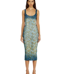 טופ סריג ריב עם אפקט פרח רנטגן - כחול