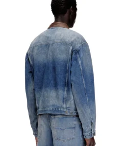 Alternative view of ג'קט דנים טראקר עם צווארון עור בניגוד - כחול