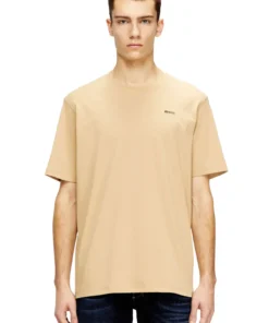 טישרט שרוול קצר עם לוגו קטן - בז'