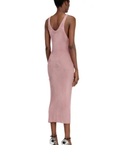 Alternative view of שמלת מידי בסריגת ריב מטאלית - ורוד