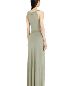 Alternative view of שמלת מקסי מג'רסי עם דיטיילים מסובבים - ירוק זית