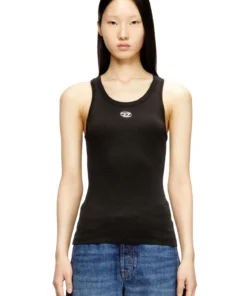 גופיית סריג ריב בגזרה צרה עם לוגו דיזל מתכתי - שחור