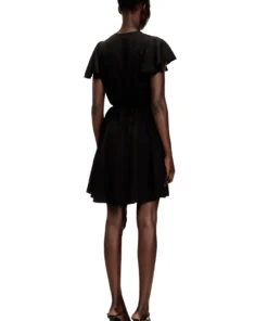 Alternative view of שמלה מקופרו עם מחשוף וי וכפתורים בחזית - שחור