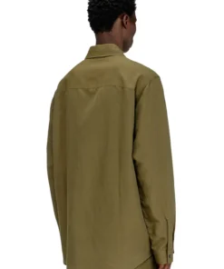 Alternative view of חולצה מתערובת פשתן בגזרה רגילה עם רקמת לוגו - ירוק זית