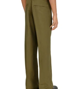 Alternative view of מכנסיים מתערובת פשתן בגזרה רחבה עם סגירת רוכסן וכפתור - ירוק