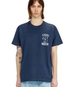 טישרט שרוול קצר עם הדפס פלוק Industry - לבן-כחול כהה