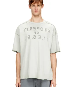 טישרט שרוול קצר בגזרה רפויה עם הדפס קדמי ואחורי - לבן/אפור