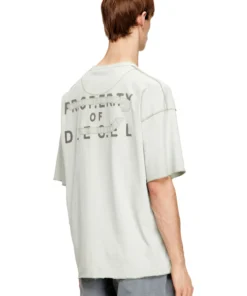 Alternative view of טישרט שרוול קצר בגזרה רפויה עם הדפס קדמי ואחורי - לבן/אפור