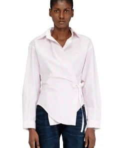 חולצת פופלין מעטפת עם פסים דקים - פודרה