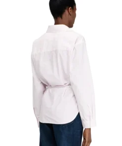 Alternative view of חולצת פופלין מעטפת עם פסים דקים - פודרה