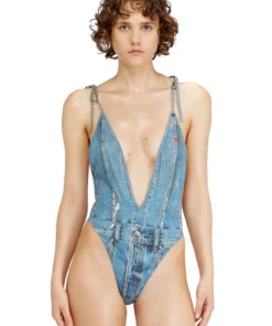 בגד ים שלם עם הדפס דנים אשליה אופטית - כחול