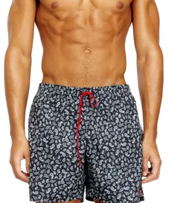 בגד ים שורטס עם הדפס פייזלי וחגורת מותן אלסטית ושרוך - כחול