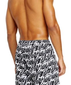 Alternative view of מכנסי שורטס שחייה עם הדפס לוגו כולל - שחור/לבן