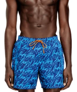 מכנסי שורטס שחייה עם הדפס לוגו כולל - כחול