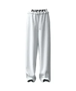 מכנסי טרנינג מפליז כותנה עם חגורת מותן עם לוגו - לבן