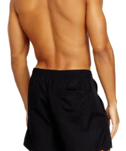 Alternative view of בגד ים שורטס עם הדפס לוגו גדול וחגורת מותן אלסטית ושרוך - שחור