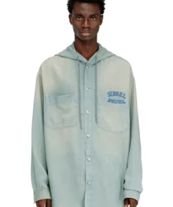 חולצת דנים עם אפקט דהייה - כחול בהיר